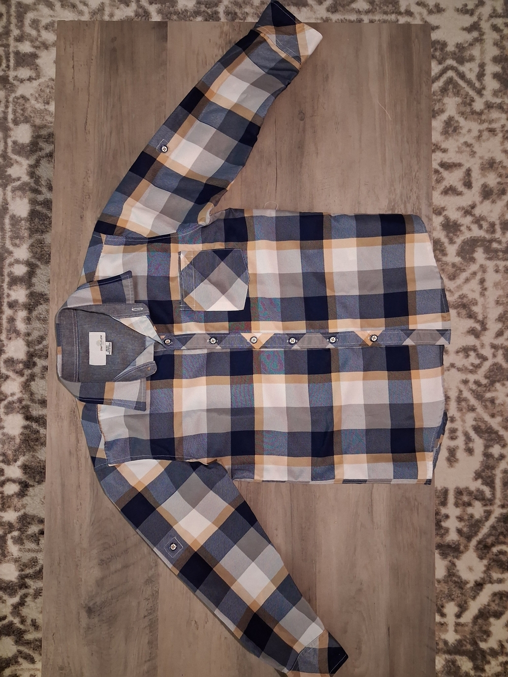 Boy's Plaid Button-Down Shirt in Navy, Gray & Tan